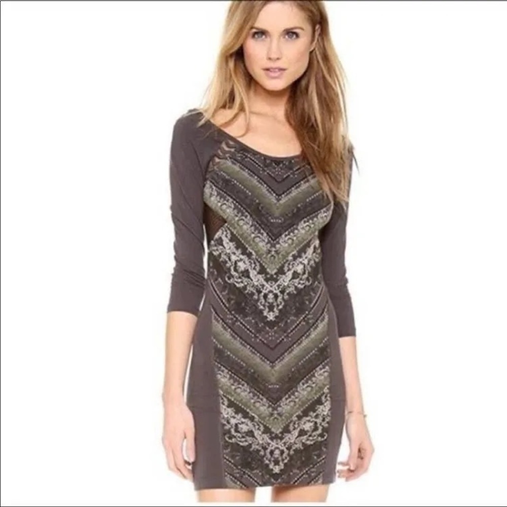 Free People Out of Africa 3/4 Sleeve Mini Dress Size XS